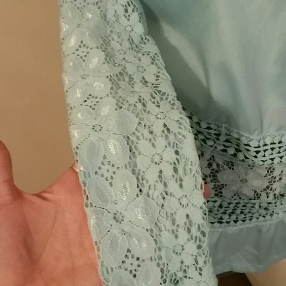 Vintage Look Detailed Turquoise Lace Blouse Size S - Picture 6 of 8